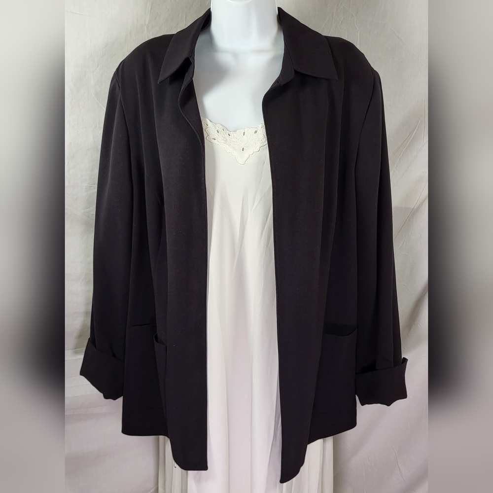 SAG HARBOR Black Linen Open Front Stretch Blazer - Size 18W